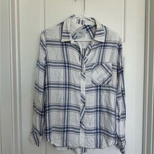 Rails Hunter Flannel Blue and White Plaid Button-Up Shirt Size Small